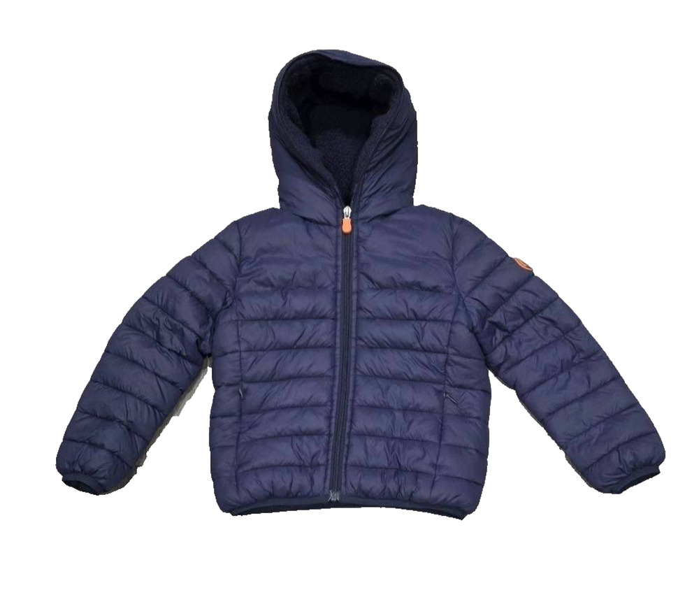 Save The Duck Jacket Blue Hooded Ultra Light Puffer Sherpa Lined Size 4 A011213